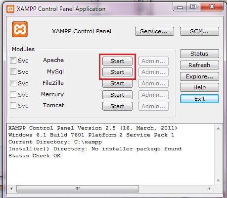 XAMPP Control panel